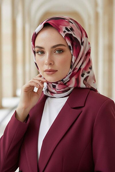 Vissona 100% حرير قطني منقوش باللون الأحمر الداكن - اللون الرمادي مقاس 90 × 9...