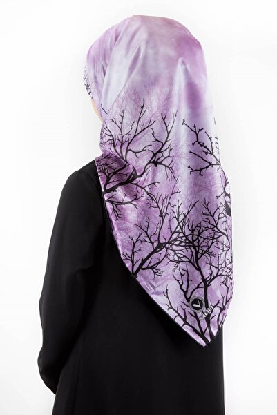 VİOLLA Twill Dolunay ve Ağaç Desenli Lila Renkli 90x90 Eşarp (İpek İçermez) K...