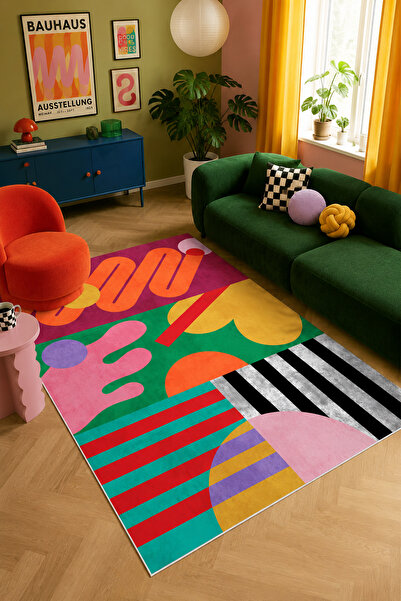 PINKIE HOME Makinede Yıkanabilir Kaymaz Taban Leke Tutmaz Modern Kesme Yolluk...