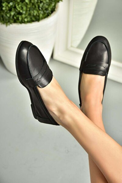 Fox Shoes س291070003 حذاء باليرينا مسطح من الجلد الطبيعي باللون الأسود