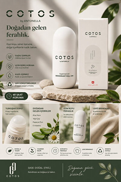 COTOS Mineral Salt Doğal Roll-On Deodorant – Alüminyum ve Paraben İçermez Lek...