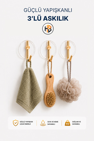 HOBİLON (3 Adet) Kendinden Yapışkanlı Mutfak Banyo için Gold Kristal Yapışkanlı