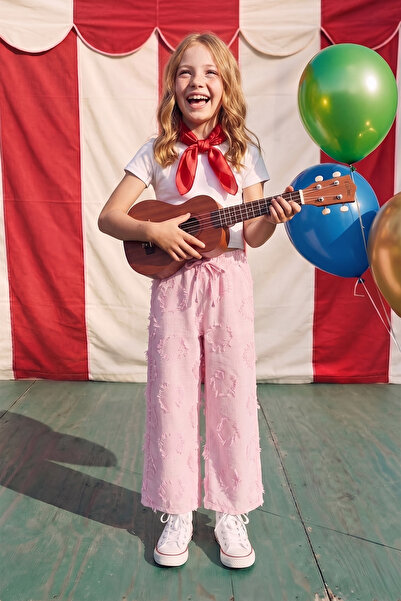 Fulla Moda Girls' Palazzo Trousers with Tassels and Elastic Waist