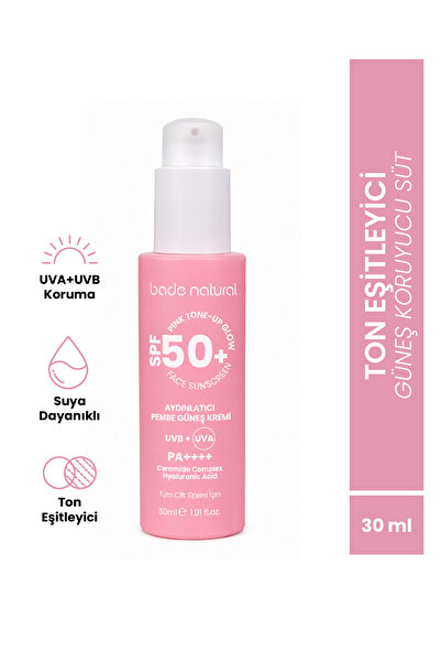 Bade Natural 50 Spf+ Aydınlatıcı Pembe Güneş Koruyucu Krem 30 ml