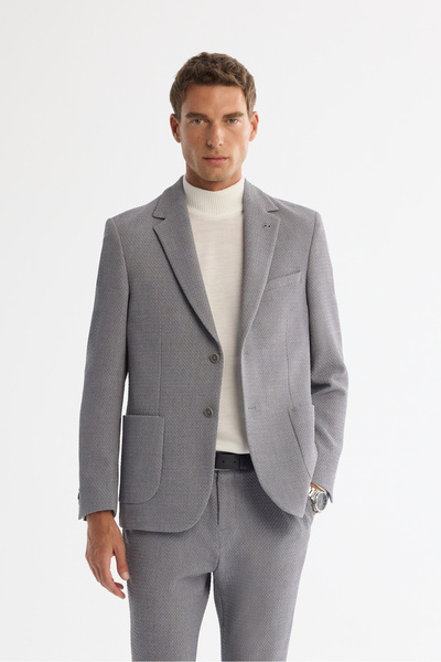 Avva Erkek Gri Mono Yaka Bi-Stretch Blazer Comfort Slim Fit Ceket A42Y4011