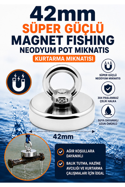 Genel Markalar 42mm Süper Güçlü Magnet Fishing Neodyum Pot Mıknatıs, Kurtarma...
