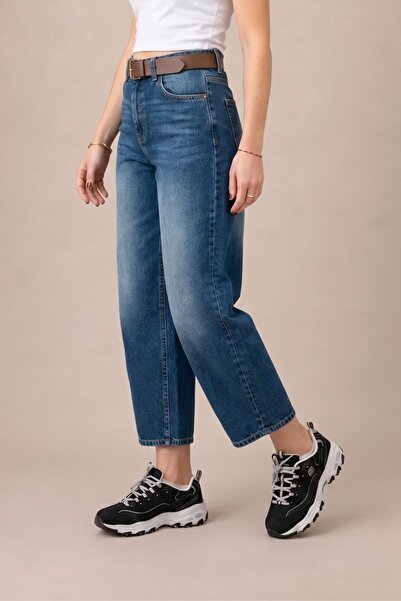 FlexiFit Yüksek Bel Baggy Jean Kot Pantolon Kahverengi - Rahat Kesim Deri Kem...