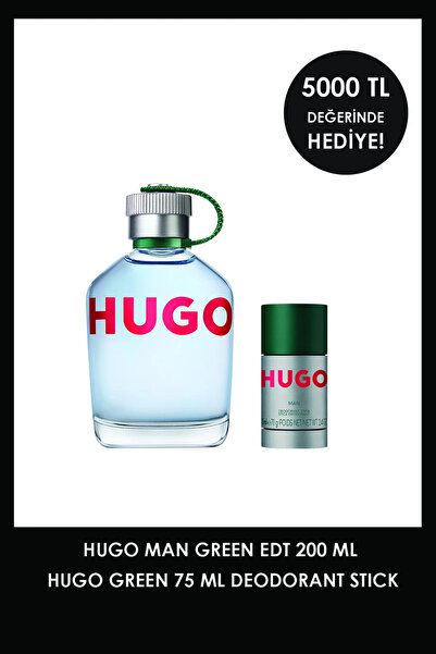 BOSS Hugo Man Green EDT 200 ml Erkek Parfüm & Hugo Green 75 ml Deodorant Stick