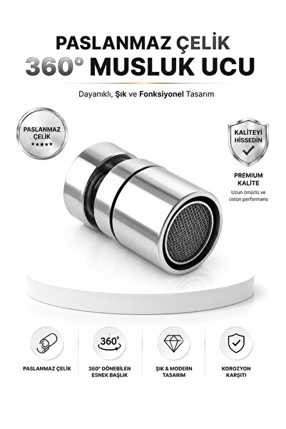 NOYİSKA Mutfak ve Banyo İçin 360° Dönebilen Paslanmaz Musluk Ucu Esnek ve Kul...