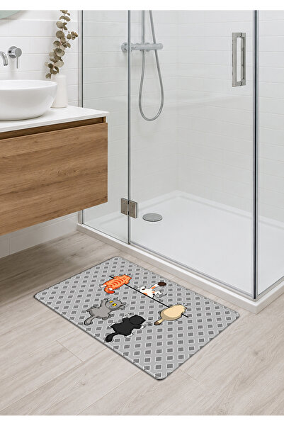iyi fikirler Yaramaz Kedi Desenli Kaymaz Kauçuk Taban Dikişli Kenar Banyo Bal...