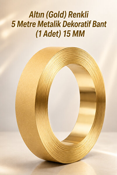 NZB Altın Renk Dekoratif Bant (1 Adet) Gold Şerit 5MT X 15MM Ahşap Mobilya Du...