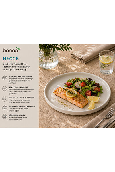 Bonnami Bonna Hygge 28 cm Düz Servis Tabağı - Premium Porselen Restoran ve Ev...