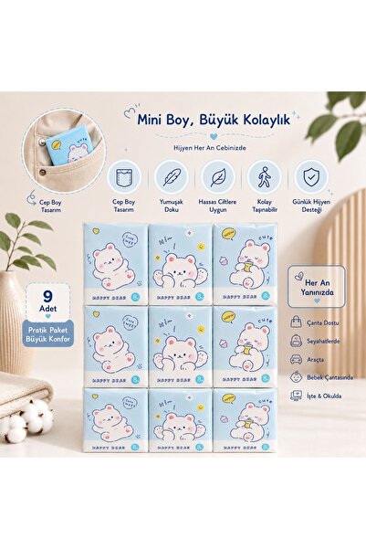 mammam always by your side Ayıcık Sevimli Desenli 9’lu Mini Peçete Taşınabili...