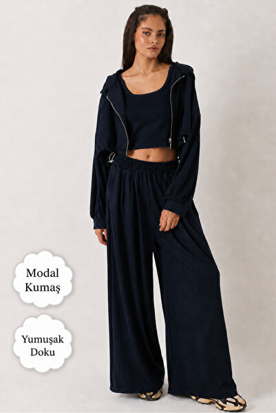 The Champ Clothing Γυναικείο σετ 3 τεμαχίων Modal Livora Navy Blue – Crop Atl...