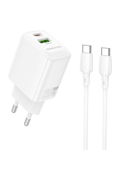 Borofone Type-C + USB-A, PD20W, QC3.0, GaN + Cablu USB-C - Sursă de alimentar...