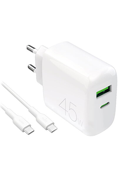 Puro Daily Prolite, 45W, 1 x USB-A, 1 x USB-C, Cablu USB-C 1.2m, Alb