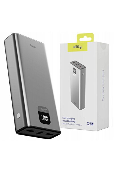 allity APB-100, 20000 mAh, 22.5 W, 2x USB, 1x USB-C, Argintiu