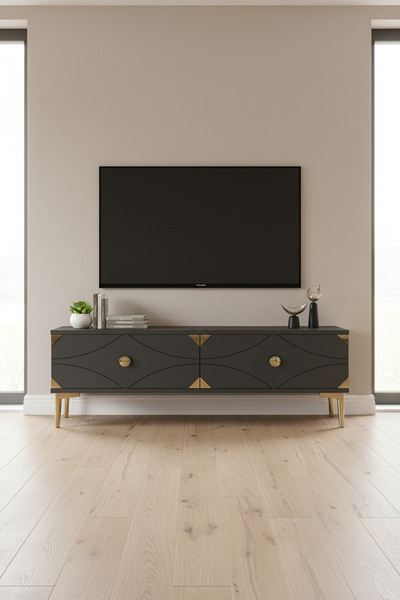 cnyr TSA1297AG - ALFA TSA120 TV STAND, TV SEHPASI, TV ÜNİTESİ ANTRASİT - GOLD...