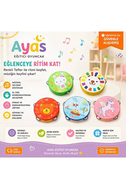 AyasEğiticiOyuncak Ahşap Bebek Eğitici Davul Tef Bateri Bebek Ritim Bateri Seti