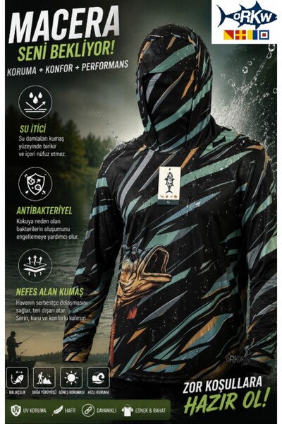 dkmoutdoor Orkw Kapüşonlu Uzun Kollu Balıkçı Ve Su Sporları Uv Korumalı Su It...