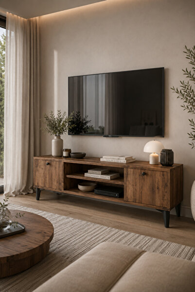 GaniHome Samba TV Konsolu 140 cm Modern TV Ünitesi Raflı Kapaklı Televizyon S...