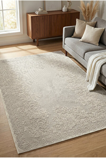 Amatis Modern Cream Carpet Soft Textured Easy to Clean Woven Carpet Living Room Kitchen Trough