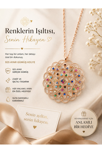 Parmas Design Yaşam Çiçeği Madalyon Kadın Gümüş Kolye