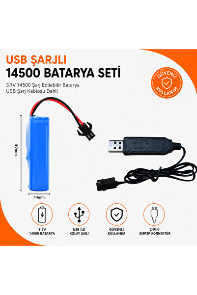 MAMSHOP Kumandalı araba pili 3.7V 900 mah 14500 boyut AA pil Li-Ion Siyah Sok...