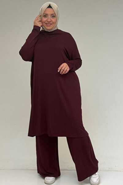 Eslina 28092 Plus Size Low Sleeve Combed Cotton Tunic - Burgundy