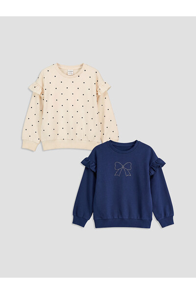 LC Waikiki Two Mt Shop Quality Lcw Kids Navy Blue Ruffled Stoned Girls' Sweat...