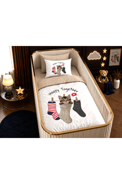 Fabeteks We Are Happy Together Kitten Single Digital Baby Bedding Set
