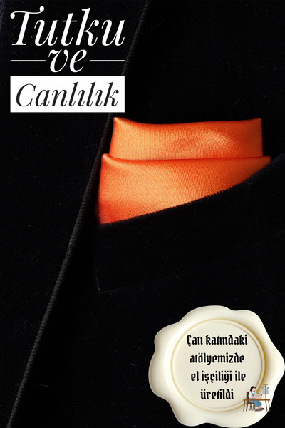 Store Saten Turuncu Düz Erkek Cep Yaka Mendili Ceket Mendili