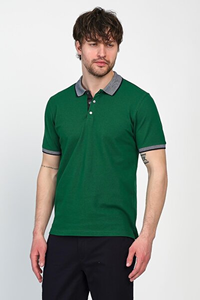 ENQUE Men's Basic Solid Short Sleeve Emerald Green Long Polo Neck T-Shirt