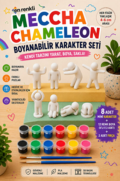 Veriqo3D Meccha Chameleon Boyama Seti 8 Mini Karakter 2x6'lı Boya Seti 2 Fırç...