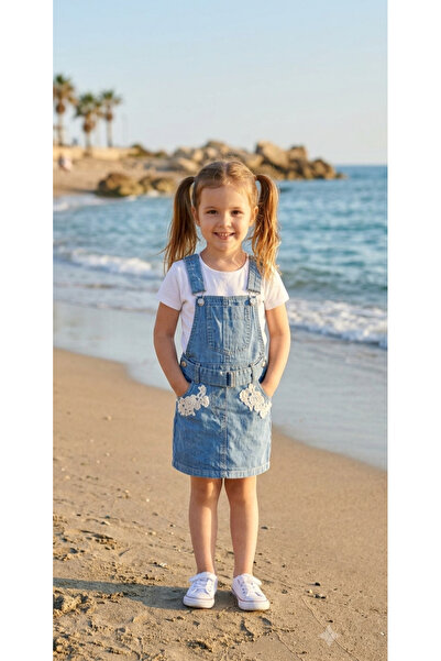 Erca Home Tekstil Ürünleri NAKIŞLI ETEKLİ SALOPET 3Y,4Y,5Y,6Y,7Y Kız