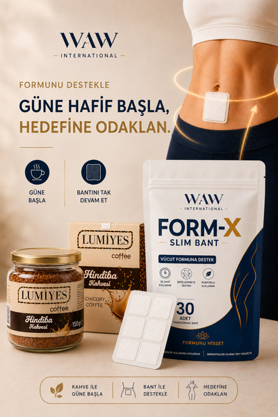 waw international FORM-X Slim Göbek Basen Bandı 30 Adet + Hindiba Kahvesi 150 g