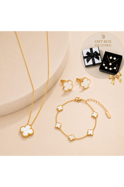 OEM Set Colier, Cercei și Brățară, Trifoi, Cadoul Perfect + Cutie Cadou