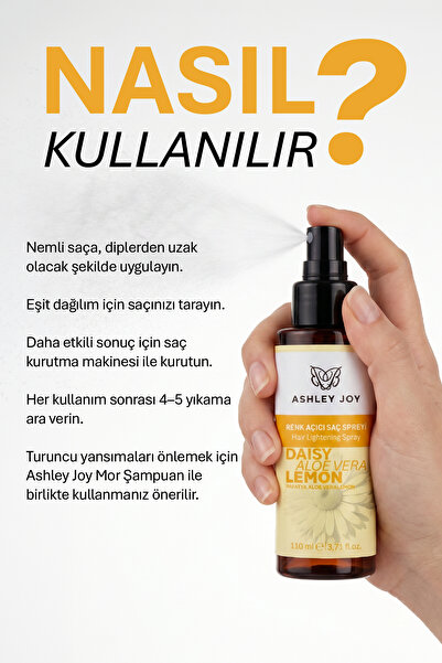 ASHLEY JOY Renk Açıcı Saç Spreyi - Papatya, Limon ve Aloe Vera Özlü Vegan Formül 110 ml