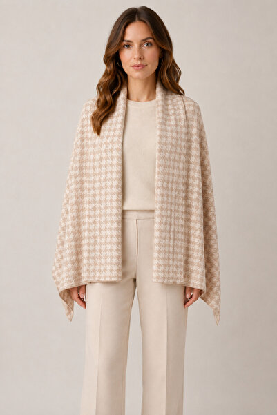 Sebir Moda Houndstooth Patterned Knitwear Shawl