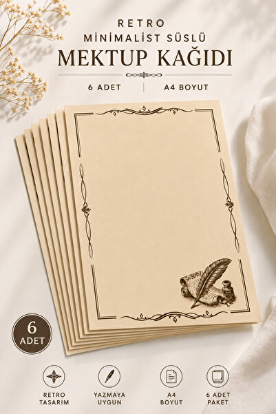Organik Yolda Retro Minimalist Fancy Letter Paper (12 Pieces A4 Size)