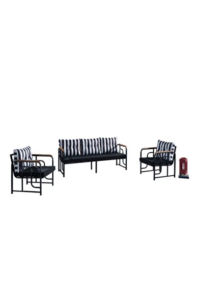 Serdemdizayn 3+1+1 -serdem Bahçe Balkon Takımı-siyah Çizgili