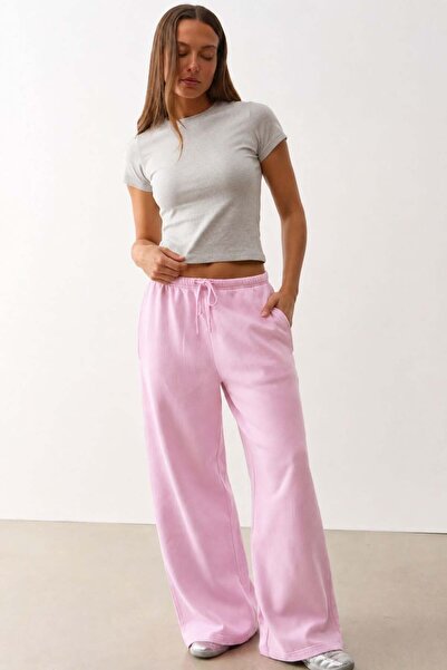 Madmext Pink Wide Leg Barrel Fit Sweatpants Mg2646
