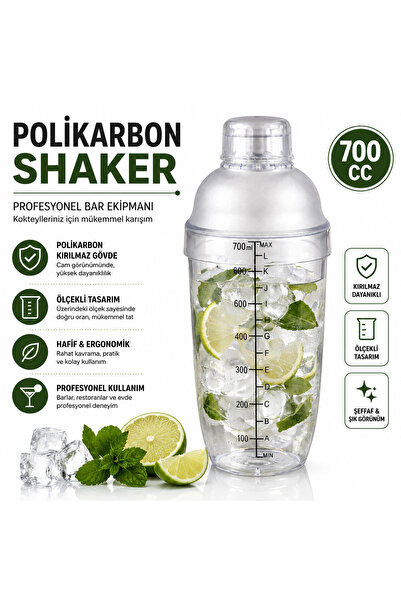 Biradlı Polikarbon Kokteyl Shaker 700 cc Ölçekli | Profesyonel Bar Shaker