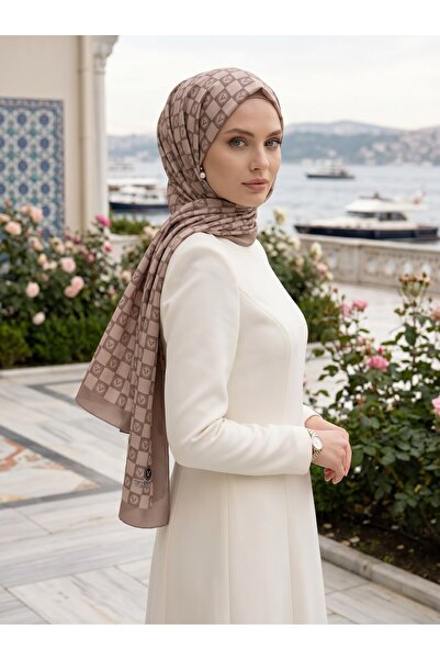 Vissona KREP MONOGRAM DESENLİ TAŞ RENKLİ 75X195 KIRIŞMAZ ŞAL
