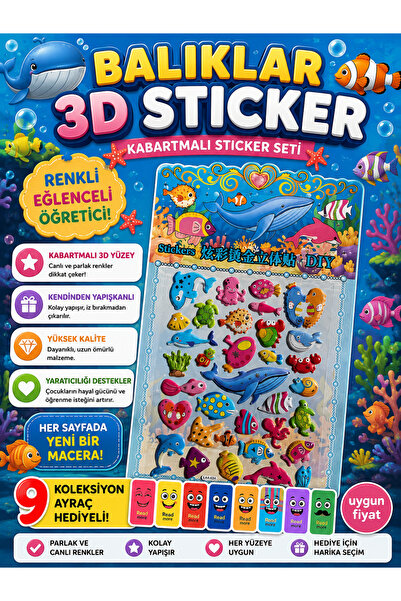 Pembe Pasaj Balık Sticker - Deniz Altı Sticker - Çocuklar İçin Kabartmalı Sti...