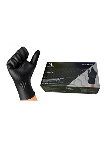 MG GLOVES Elmas Dokulu Siyah Nitril Eldiven Medium (8) - 50 Adet