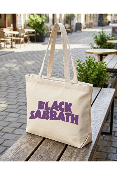 buzagi tasarım ürünleri Black Sabbath Zippered Lined Gusseted Canvas Bag 35 X...