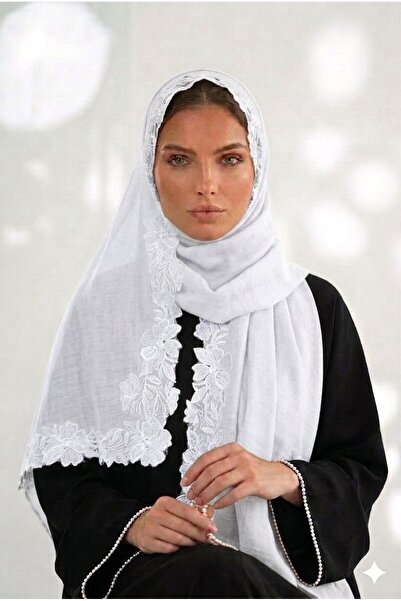 Veil Designer Pualnatez Rose Embroidery Pattern on Three Sides of the Pattern...
