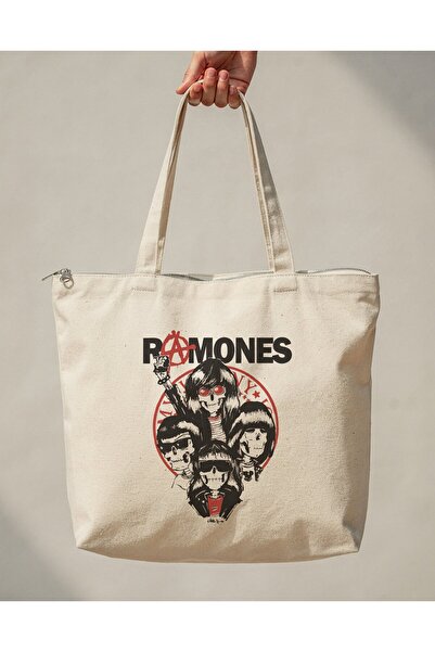 buzagi tasarım ürünleri Ramones Zippered Lined Gusseted Canvas Bag 35 X 40 cm