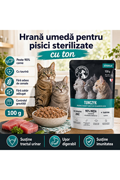 PETREPUBLI Hrana pentru pisici sterile, Pet Republic, Aroma de ton, 100 g
